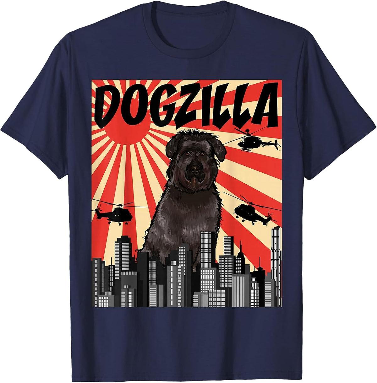 Funny Retro Japanese Dogzilla Bouvier des Flandres T-Shirt - Navy Blue