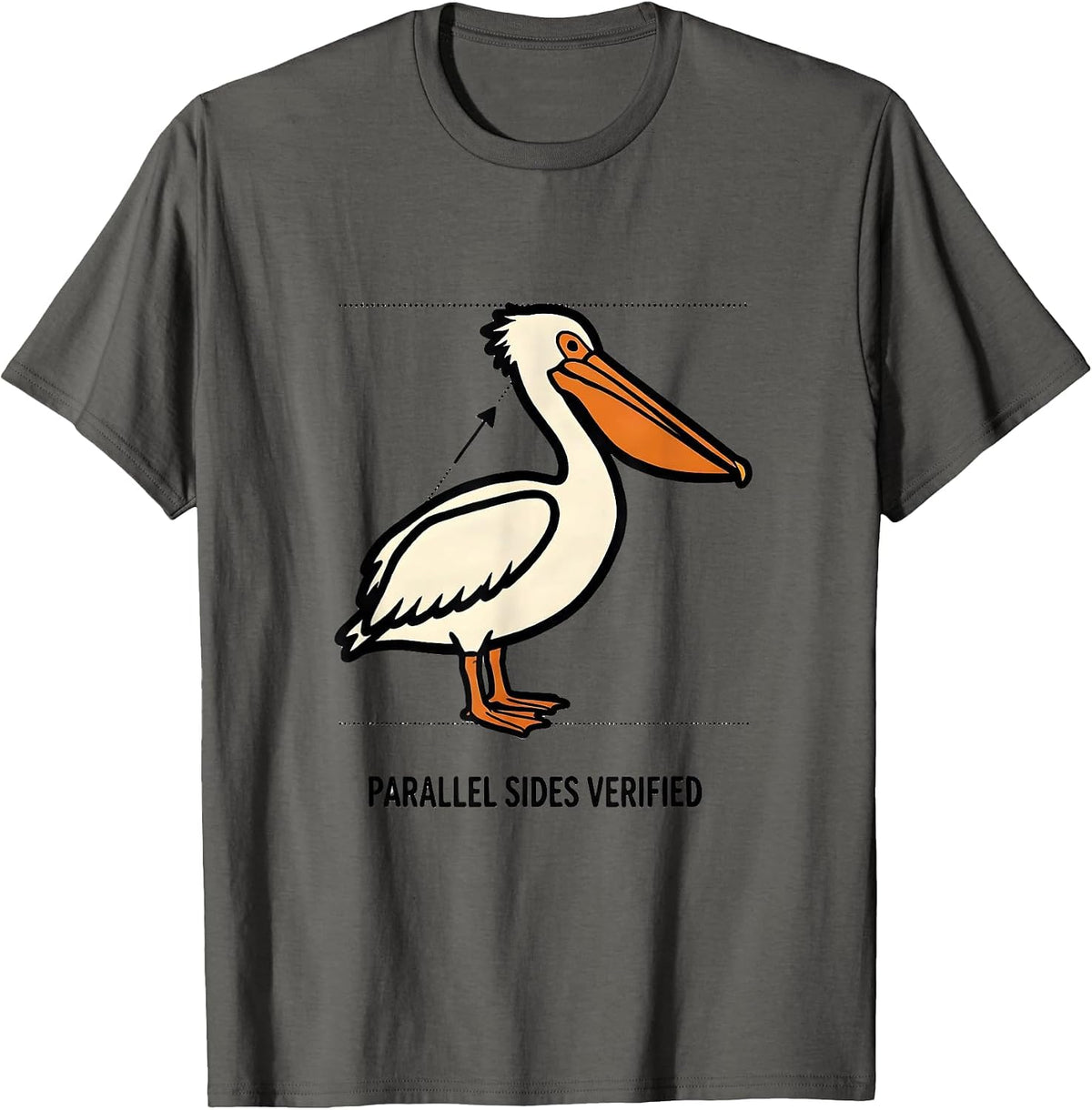 Parallel Sides Verified Cartoon Bird Pun Funny Math Teacher T-Shirt - Asphalt Grey