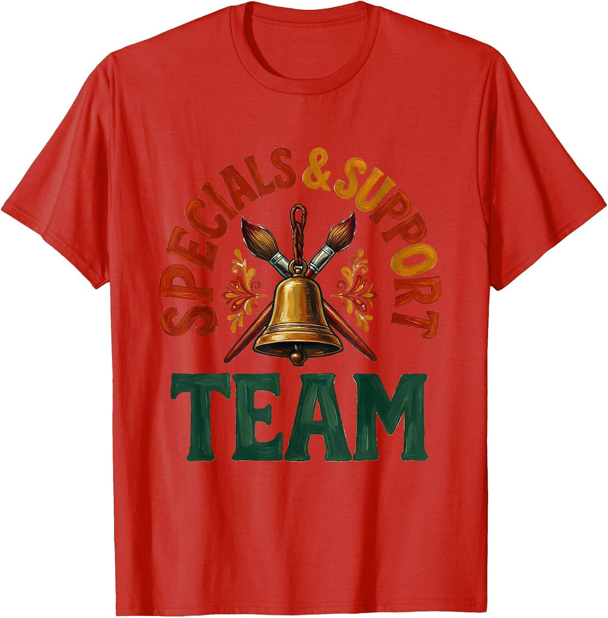 Men's Specials Support Team Folk Art Teacher Appreciation Back T-Shirt - Red