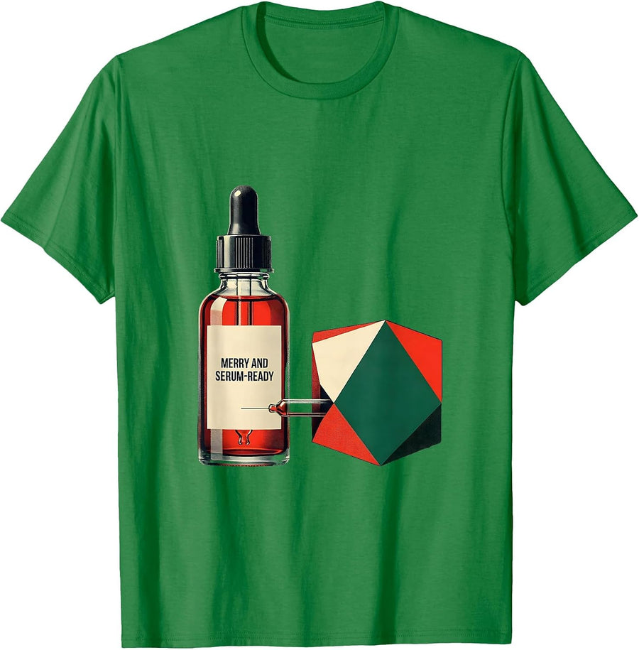 Men's Merry And Serum-Ready Geometric Esthetician Dermatology T-Shirt - Kelly Green