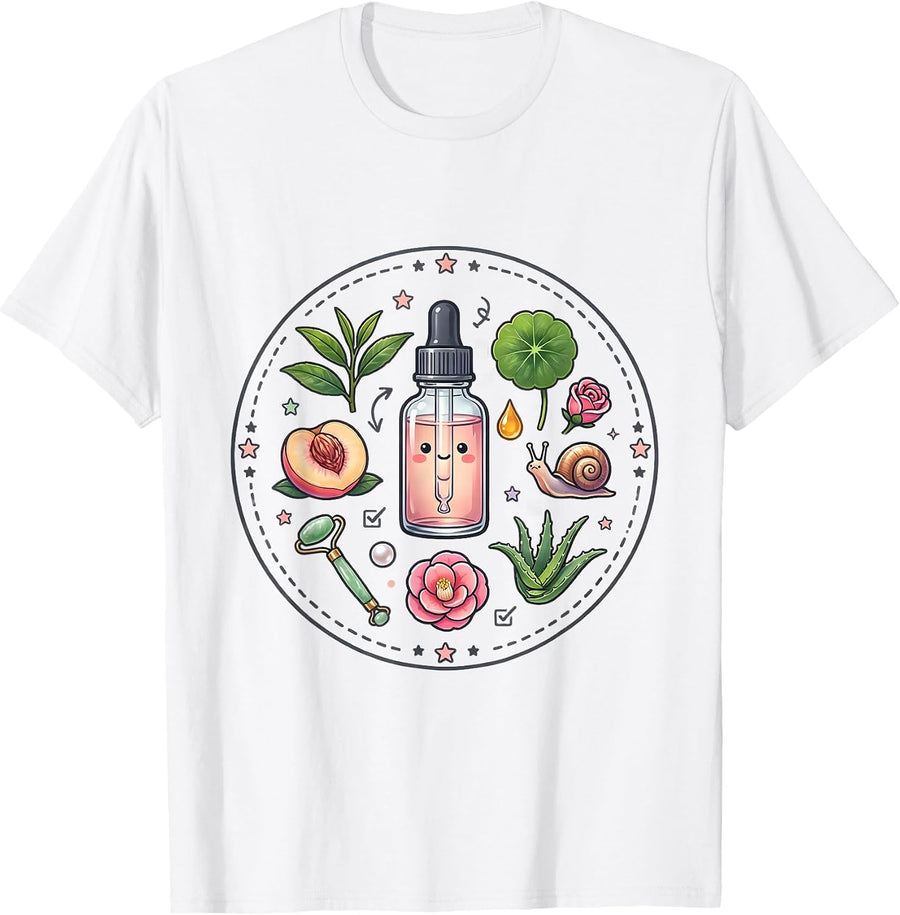 Men's K-Beauty Serum Botanical Illustration T-Shirt - White