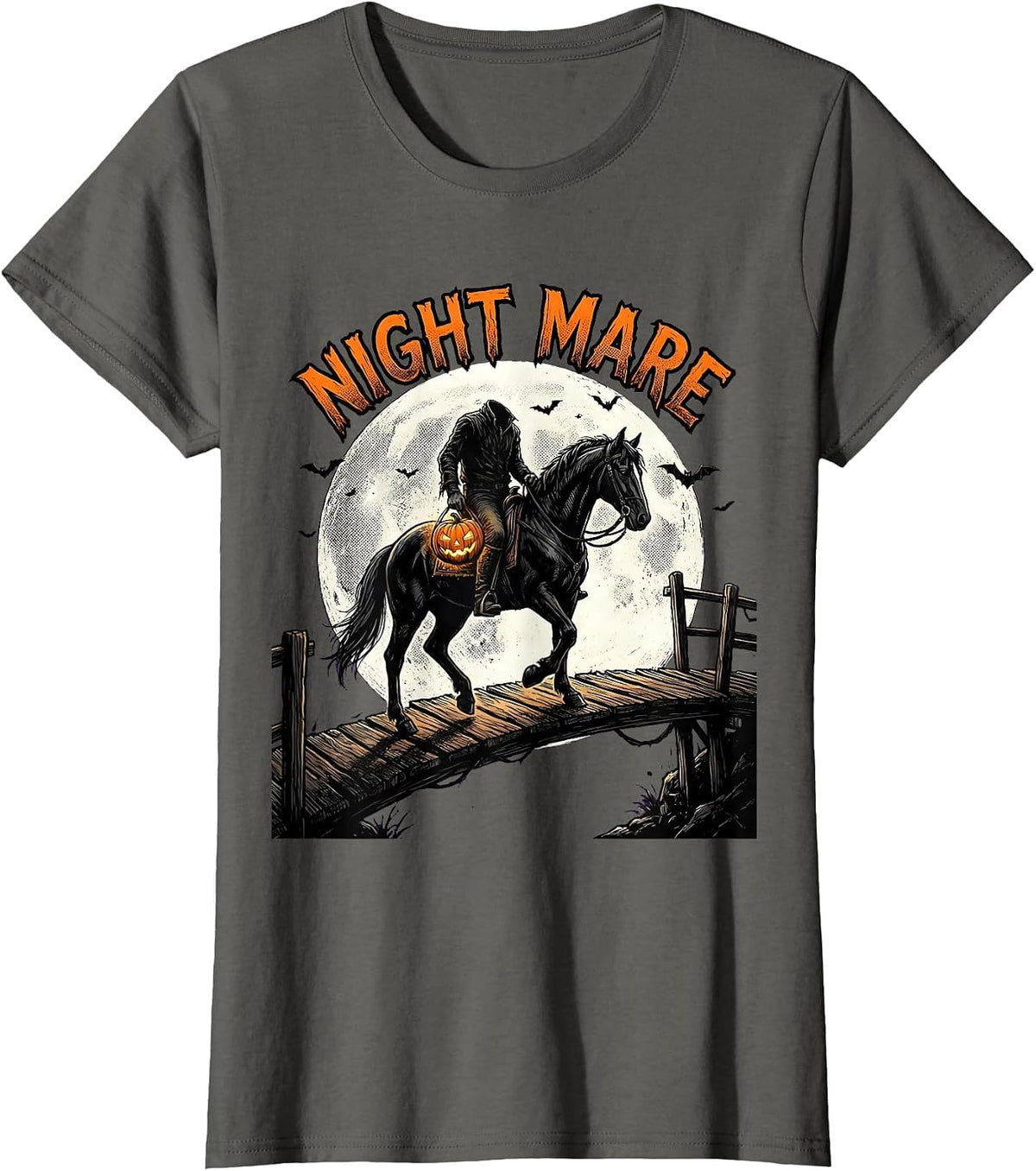 Women's Night Mare Comic Book Spooky Halloween Horse Lover T-Shirt - Asphalt Grey
