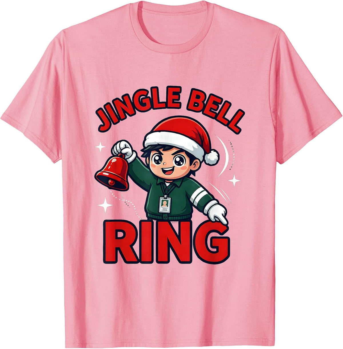 Men's JINGLE BELL RING Funny Teacher Christmas School Staff T-Shirt - Pink