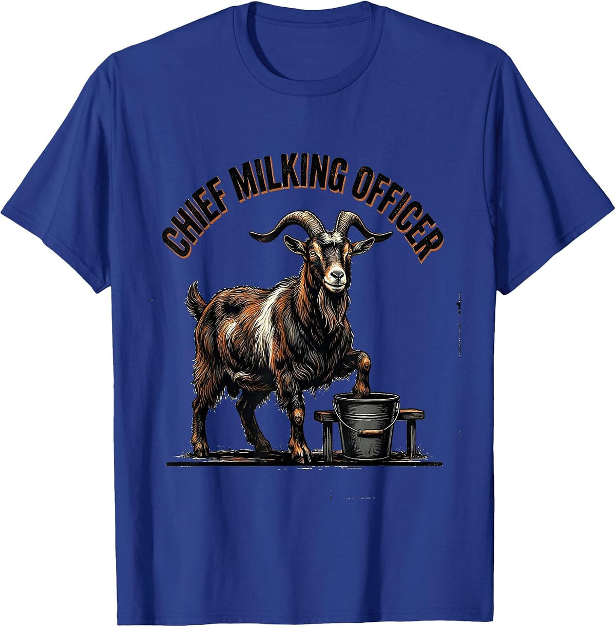 Chief Milking Officer Distressed Funny Goat Lover Farmer T-Shirt - Royal Blue