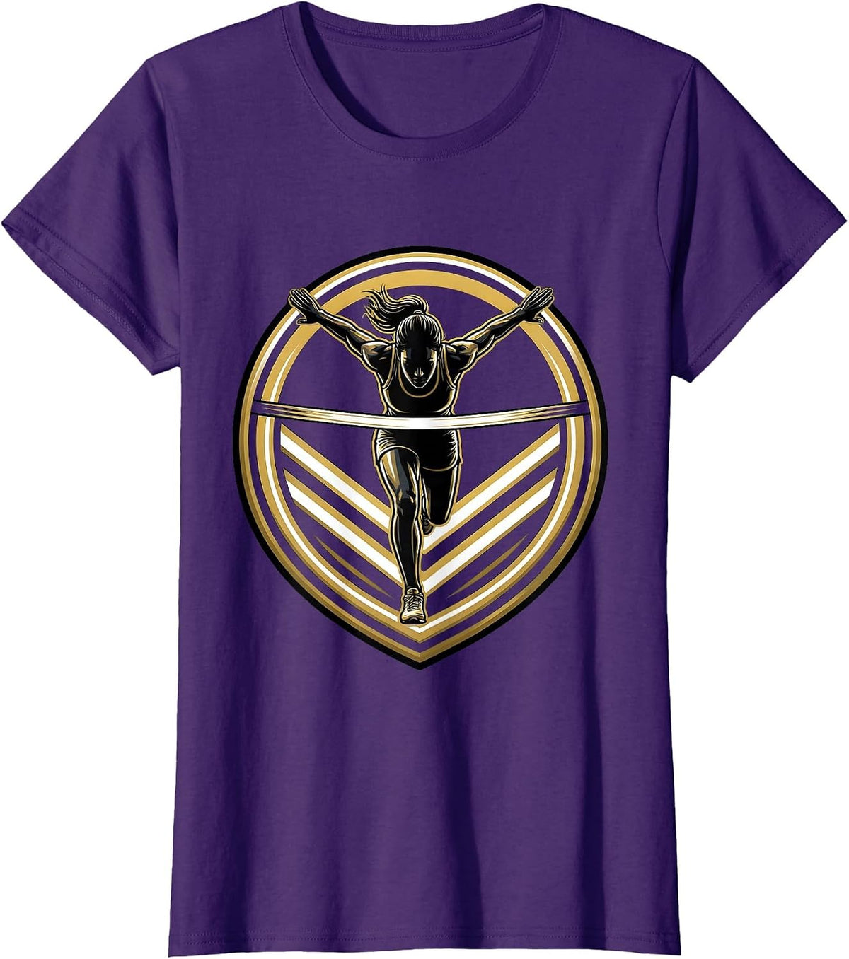 Women's Sprinter Bursting Through Finish Line Graphic T-Shirt - Purple