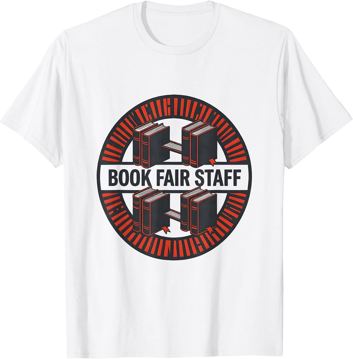 Men's Book Fair Staff Stencil Graphic Teacher Library Crew T-Shirt - White