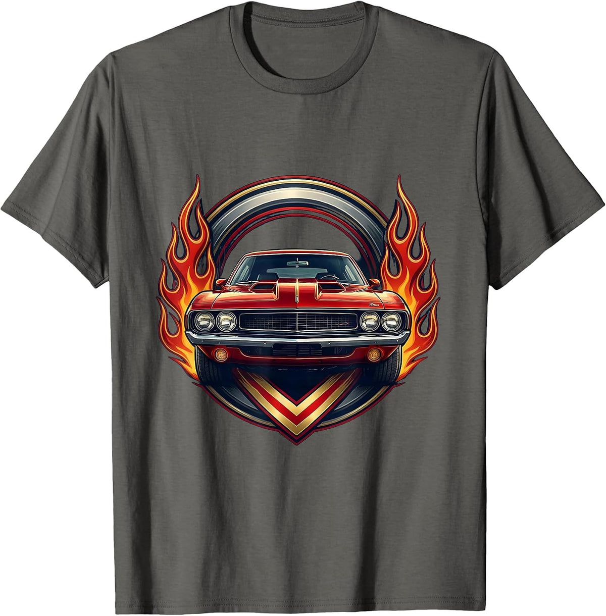 Classic Muscle Car Racing Flames American Design T-Shirt - Asphalt Grey