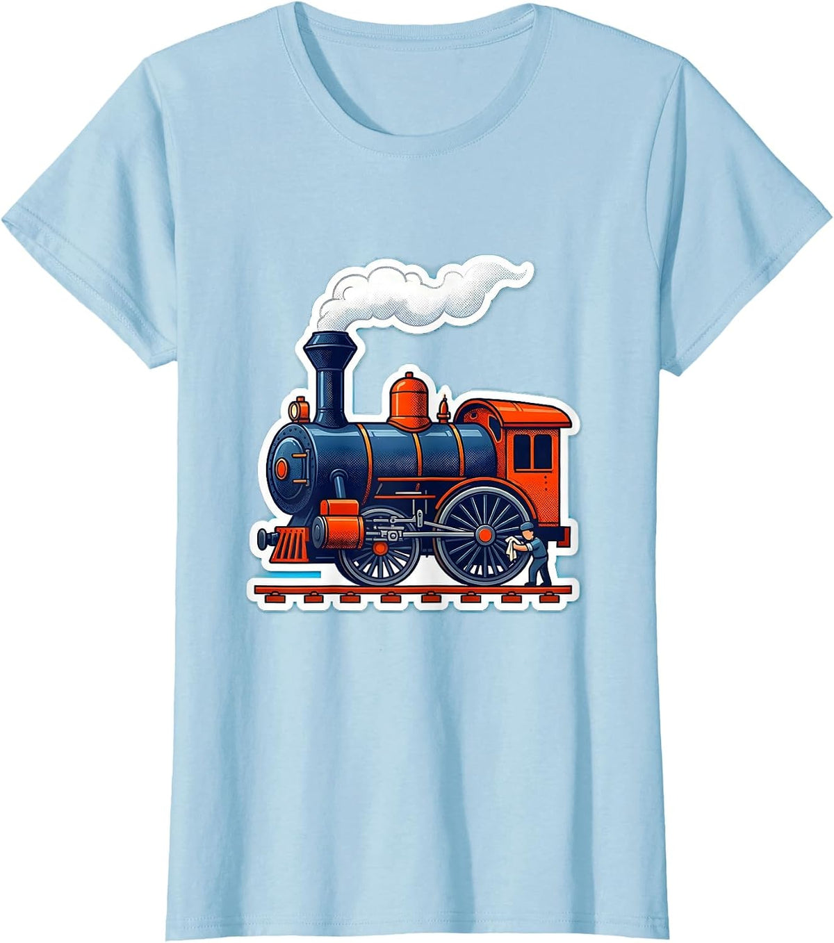 Steam Locomotive Vintage Train Enthusiast Humor T-Shirt - Baby Blue