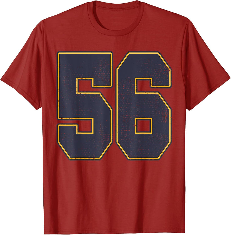 #56 Outline Number 56 Fan Varsity Sports Team Red Jersey T-Shirt - Cranberry Red