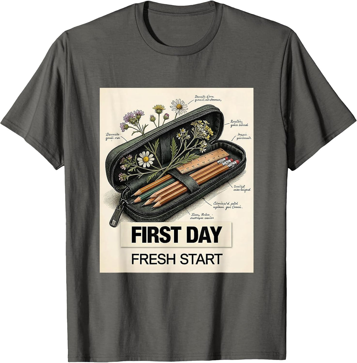 First Day Fresh Start Back to School Girls Design T-Shirt - Asphalt Grey