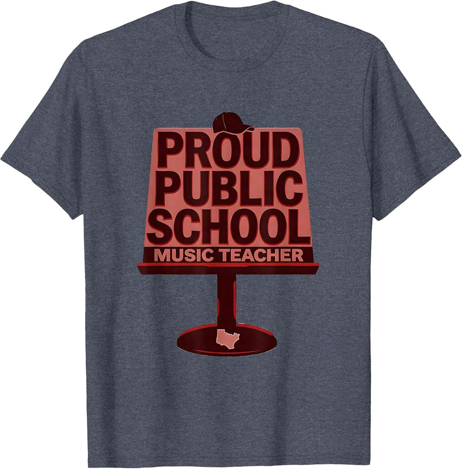 Proud Public School Music Teacher Red For Ed Teacher T-Shirt - Heather Blue