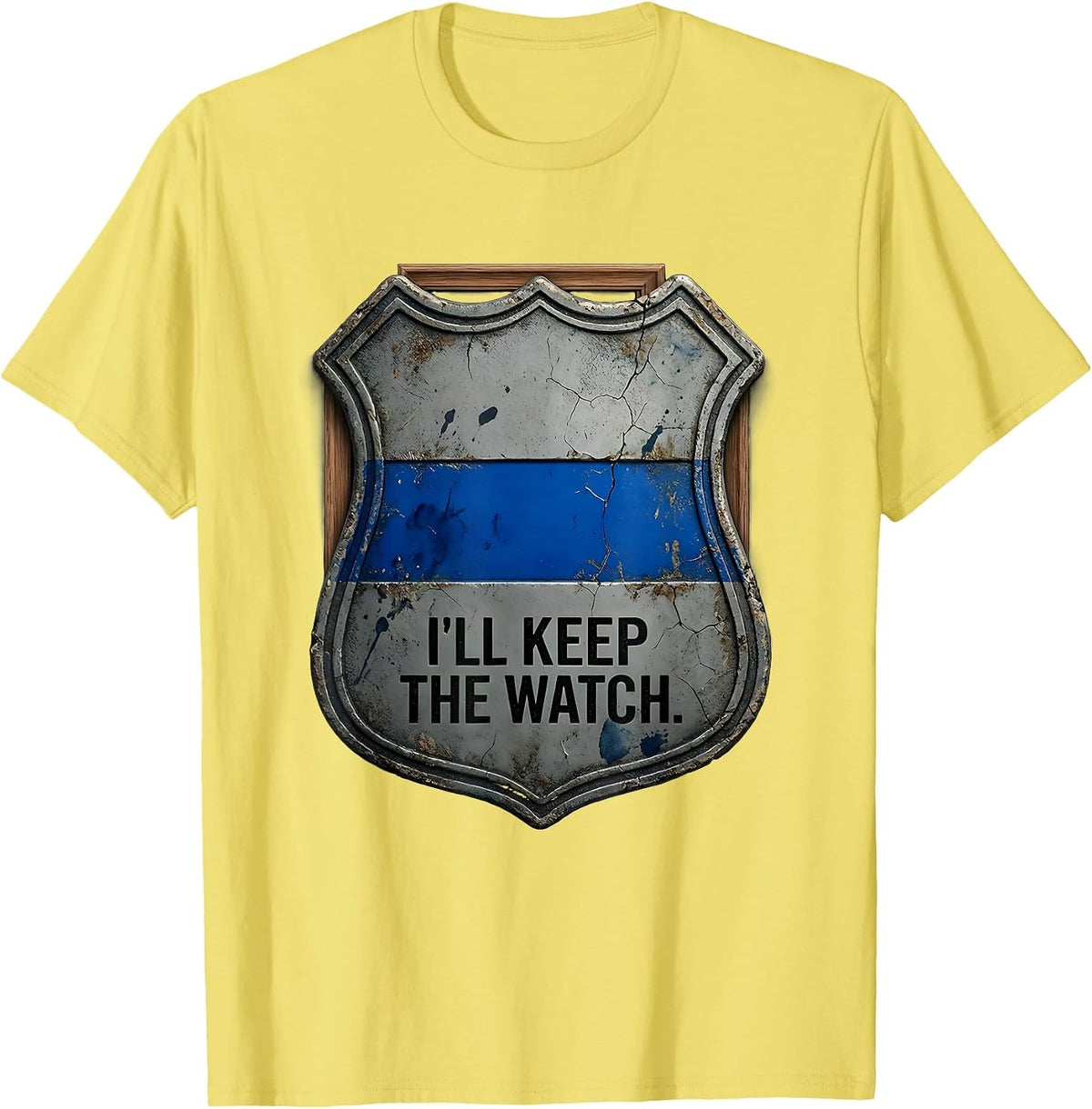 Men's I'll Keep the Watch Distressed Thin Blue Line Police T-Shirt - Lemon Yellow