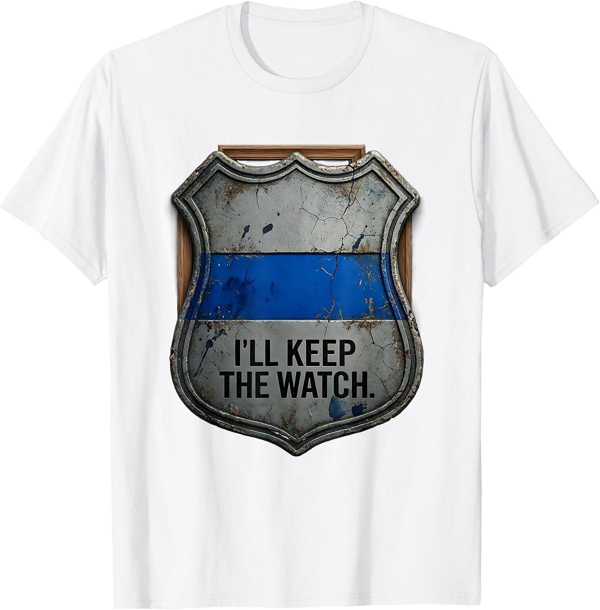 Men's I'll Keep the Watch Distressed Thin Blue Line Police T-Shirt - White
