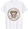 Men's Crowned Skull Crossbones Bold Gothic Art Design T-Shirt - White