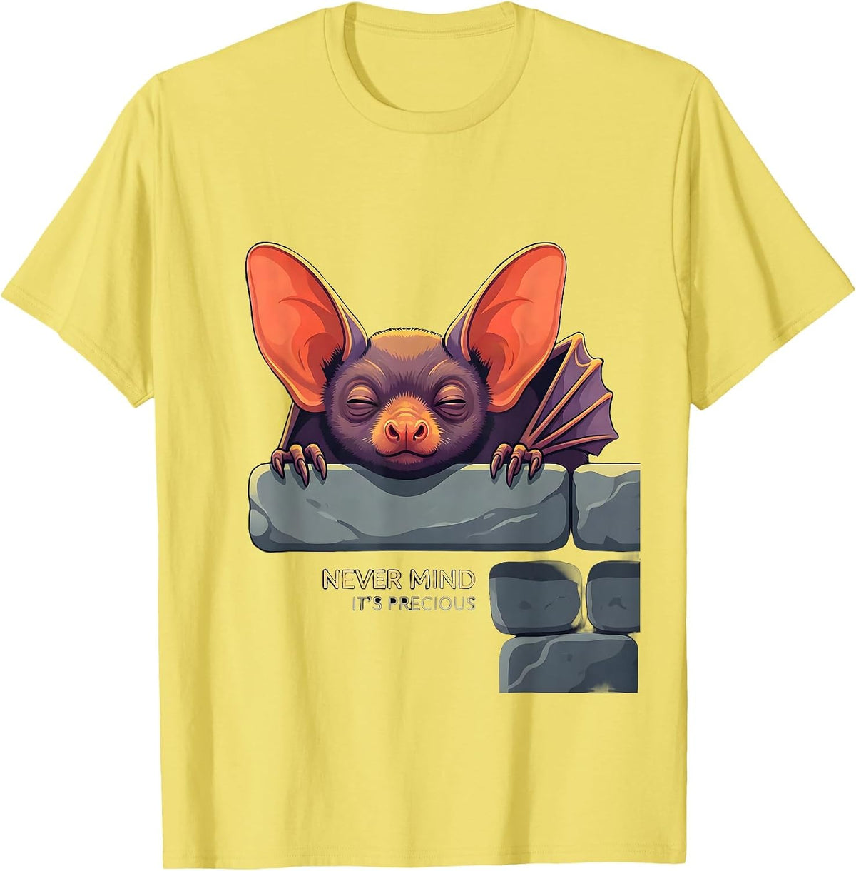 Men's Never Mind, It's Precious Vintage Bat Lover Halloween Nature T-Shirt - Lemon Yellow
