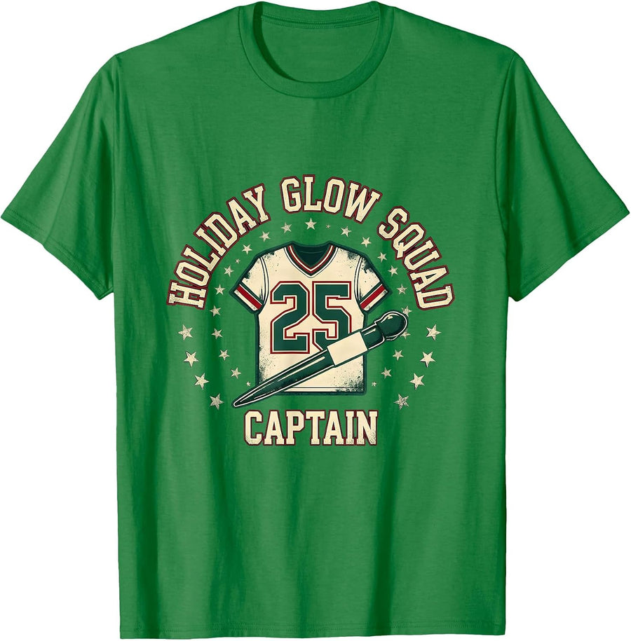 Men's Holiday Glow Squad Captain Sports Esthetician Dermatology T-Shirt - Kelly Green