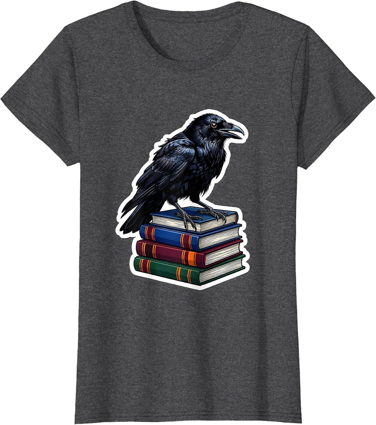 Women's Halloween Crow on Textbooks Teacher Design T-Shirt - Dark Heather Grey