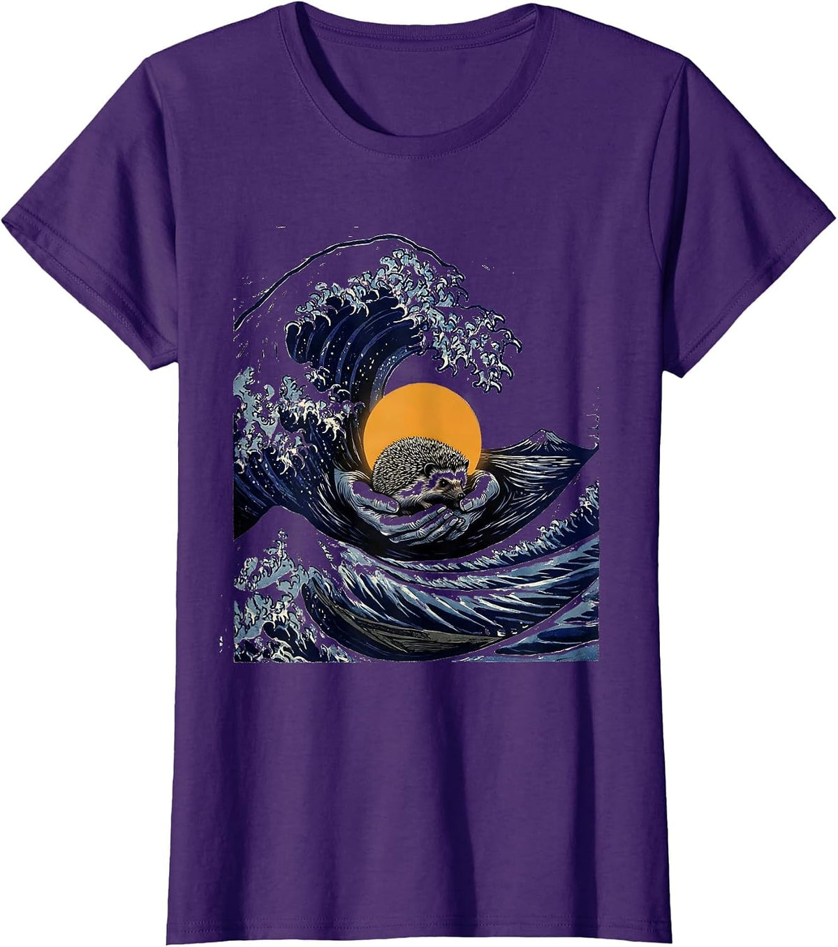 Women's Wave Hedgehog Japanese Art Animal Humor T-Shirt - Purple