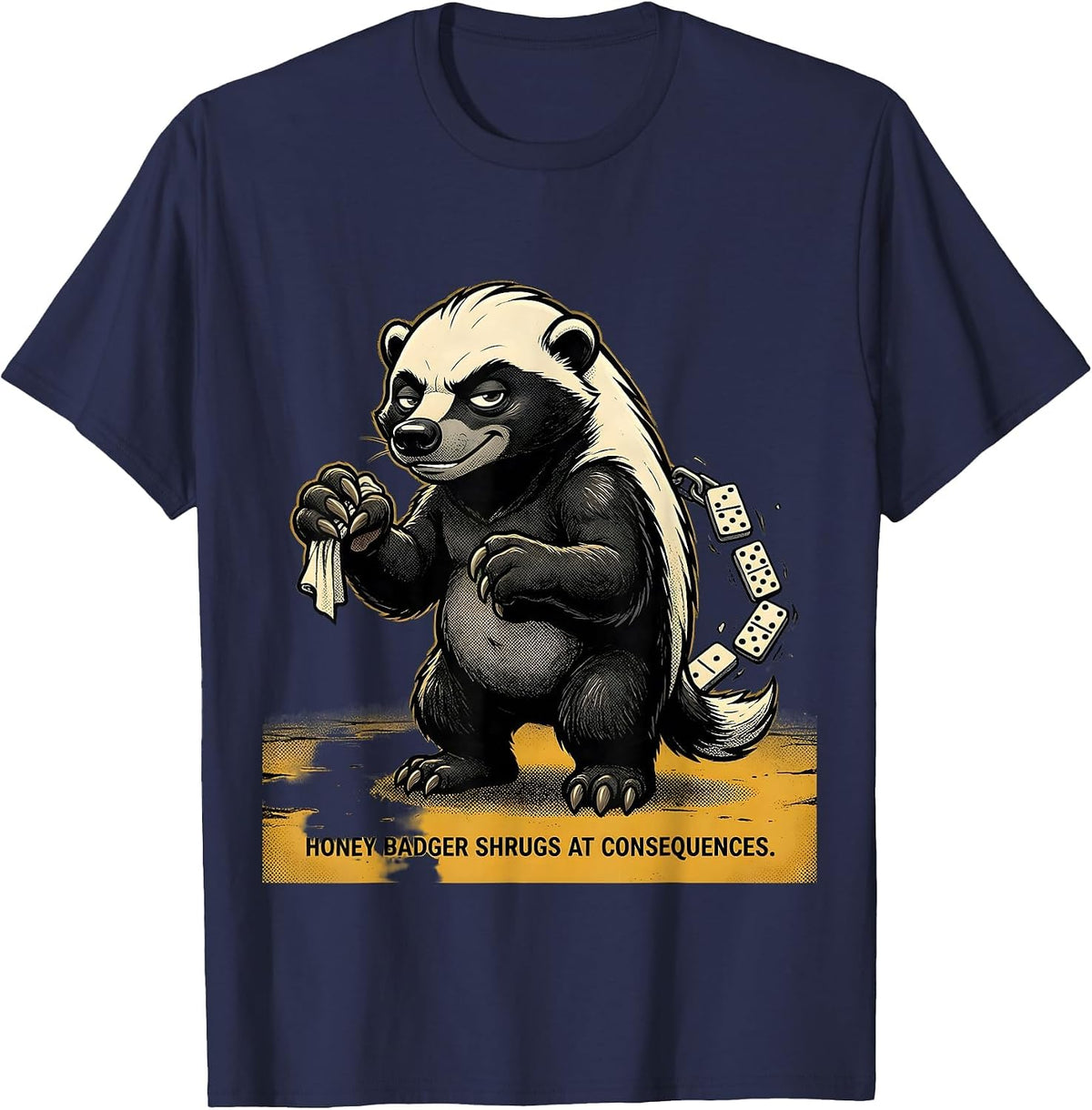 Honey Badger Shrugs At Consequences Funny Animal Meme Retro T-Shirt - Navy Blue