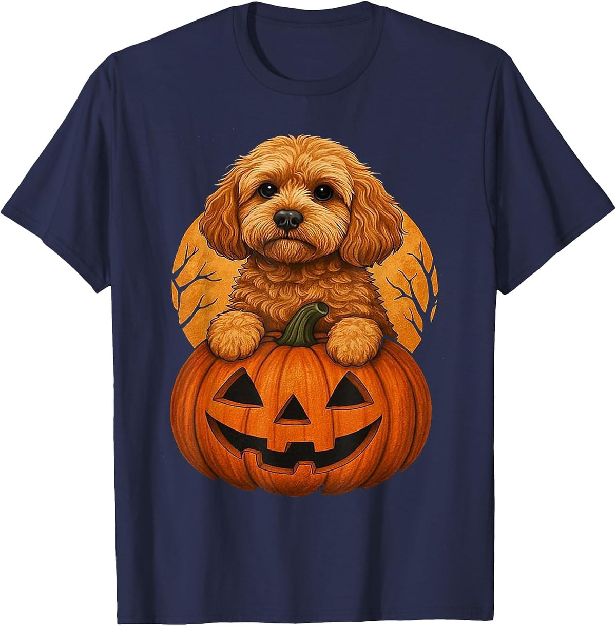 Cavapoo Pumpkin Halloween Toddler Kids Men Women T-Shirt - Navy Blue