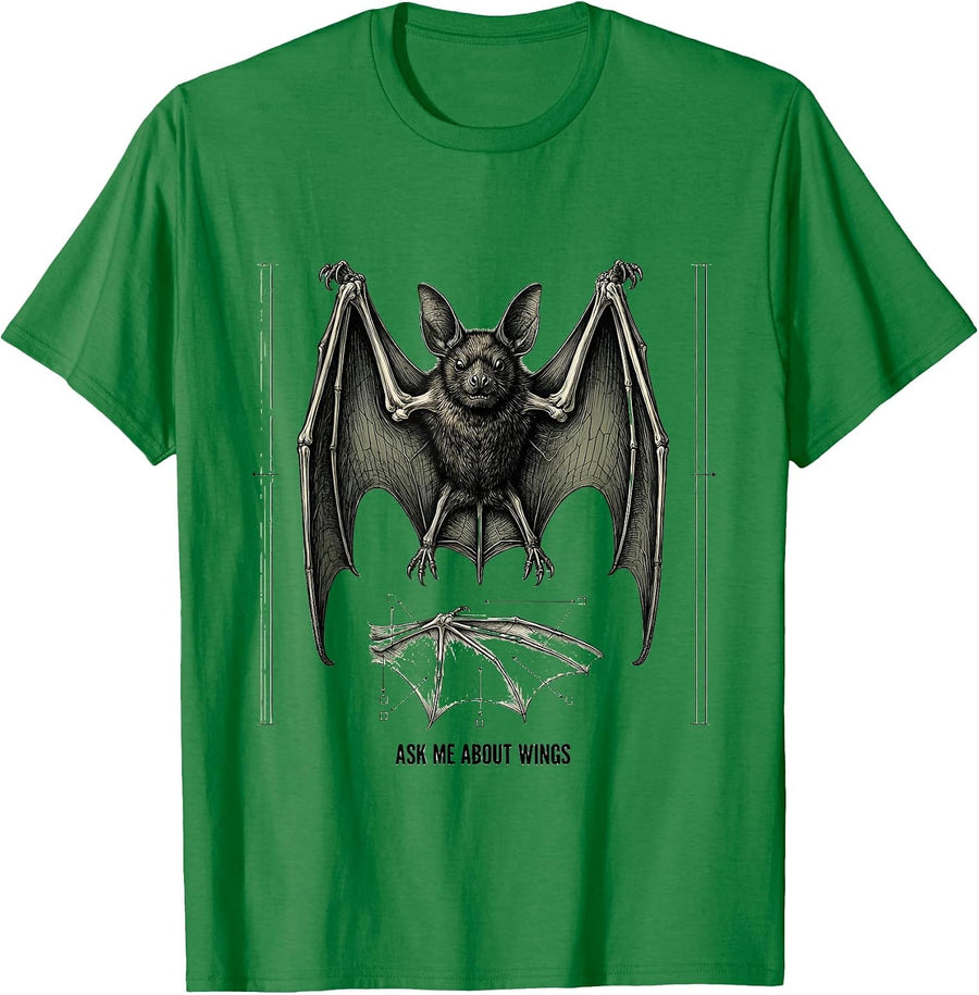 Men's Ask Me About Wings Botanical Bat Lover Halloween Humor T-Shirt - Kelly Green