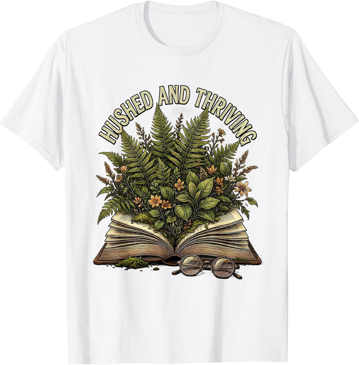 Men's Hushed and Thriving Librarian Graphic Design T-Shirt - White