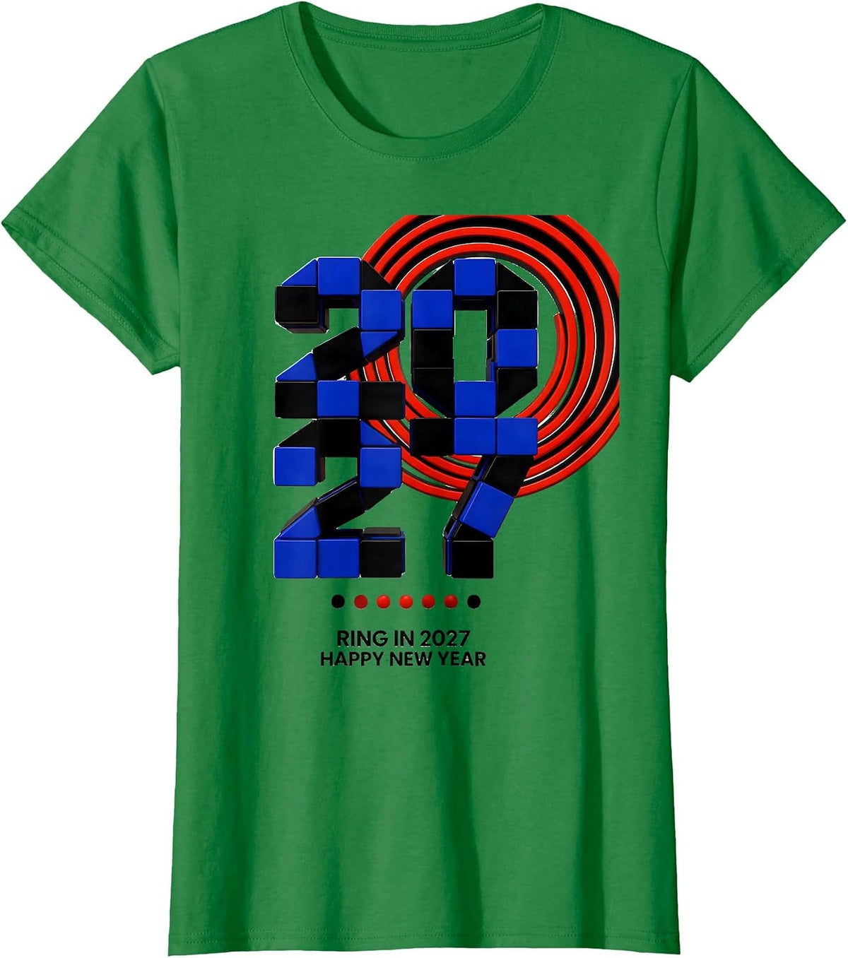Ring In 2027 Happy New Year Geometric Family Party T-Shirt - Kelly Green
