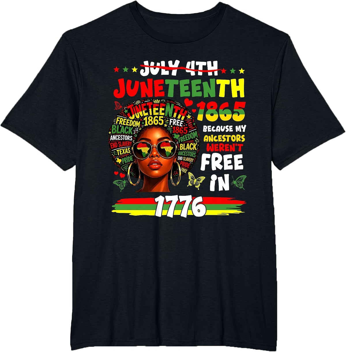 Juneteenth 1865 Afro African American 4th of July Men Women T-Shirt - Black