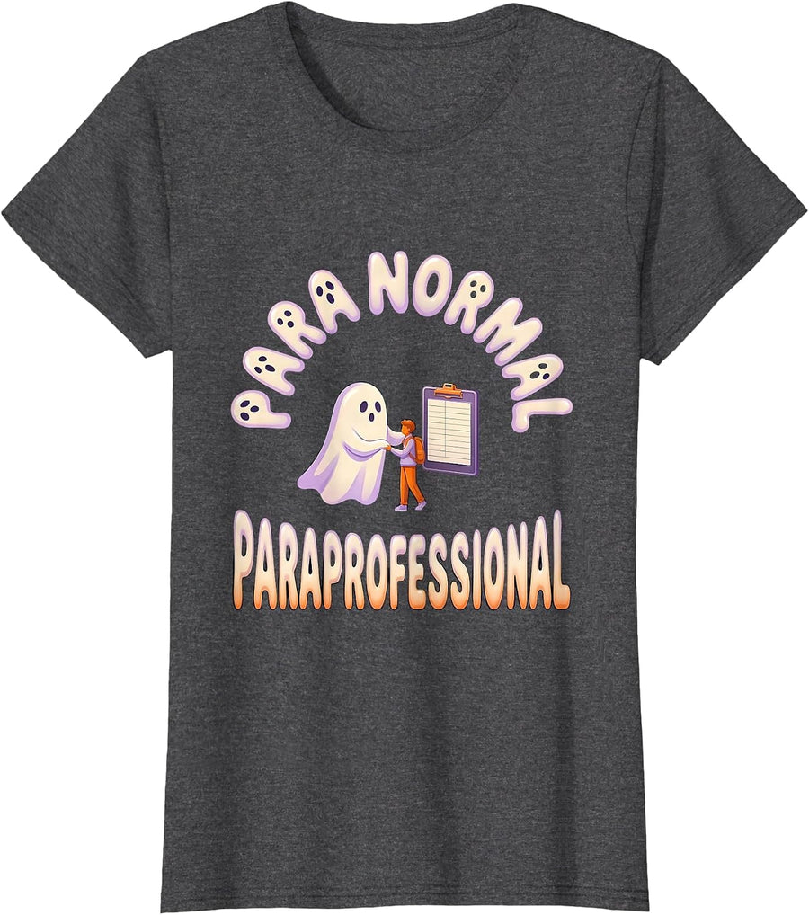 Women's Para Normal Paraprofessional Ghost SpEd Halloween Teacher T-Shirt - Dark Heather Grey