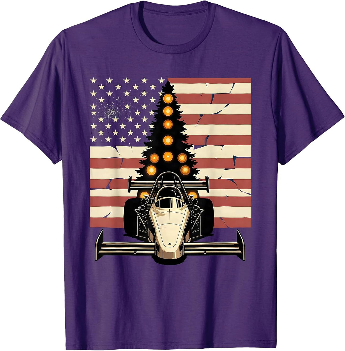 Men's Drag Strip Starting Gate American Flag Racing Enthusiast T-Shirt - Purple