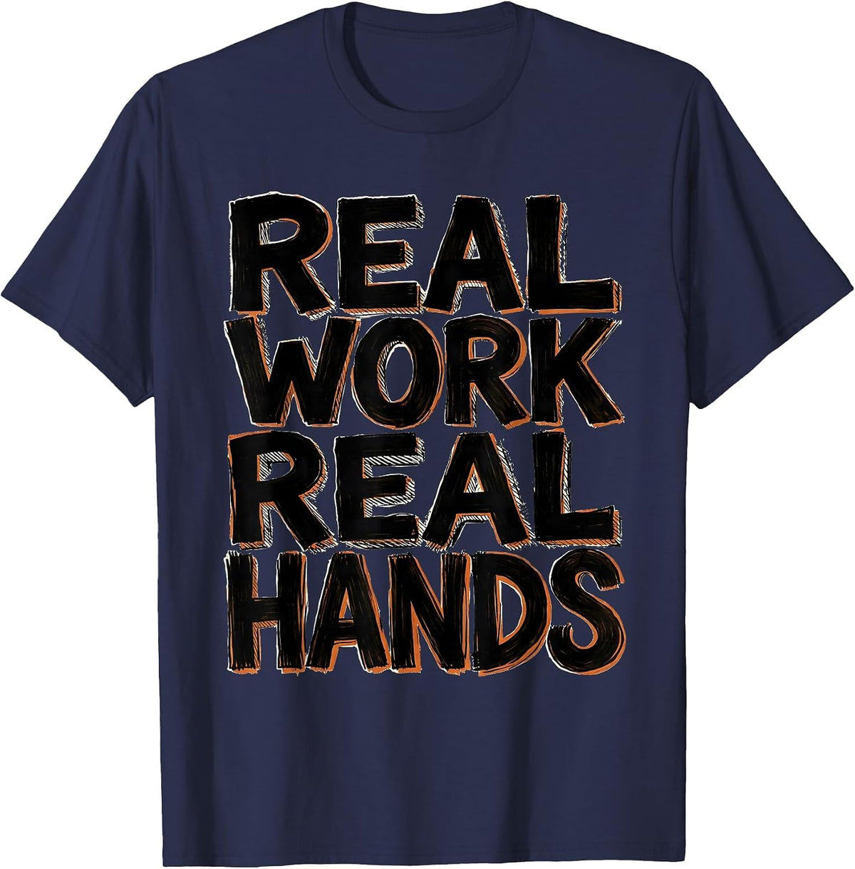 Real Work Real Hands Mechanic Tribute Design T-Shirt - Navy Blue