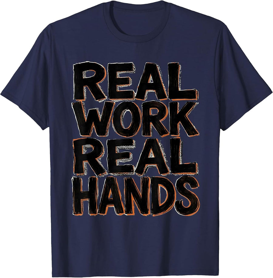 Real Work Real Hands Mechanic Tribute Design T-Shirt - Navy Blue