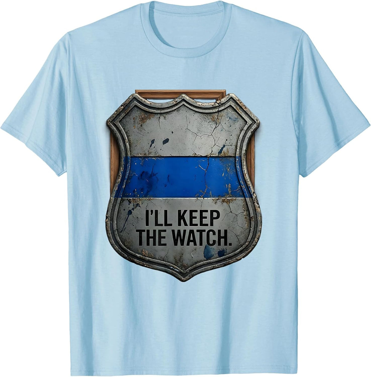 Men's I'll Keep the Watch Distressed Thin Blue Line Police T-Shirt - Baby Blue