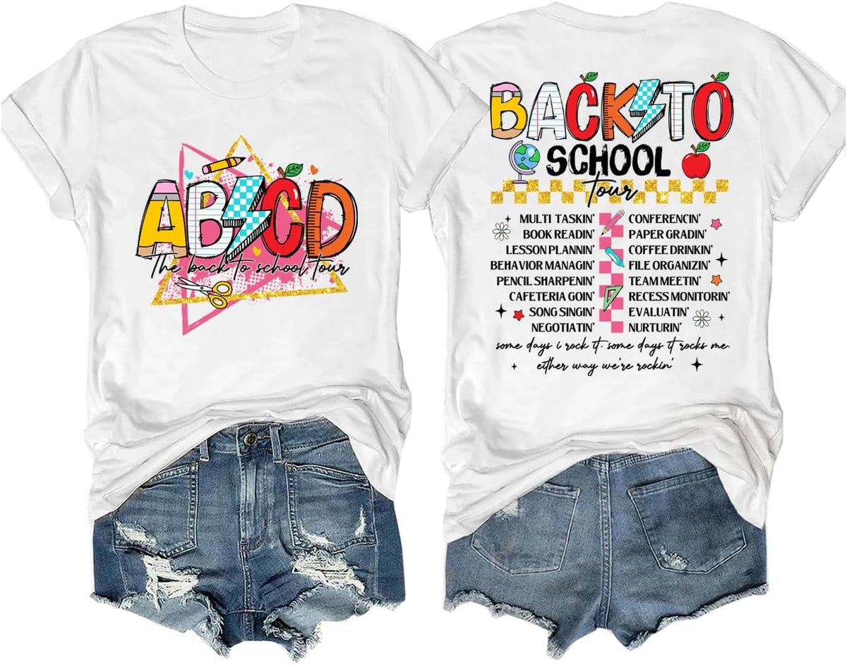 The Back to School Tour T-Shirt, ABCD Teacher Tour T-Shirt, ABCD The Back to School Tour Shirt, Unisex T-Shirt - White