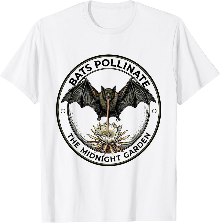 Men's Bats Pollinate The Midnight Garden Vintage Bat Lover T-Shirt - White