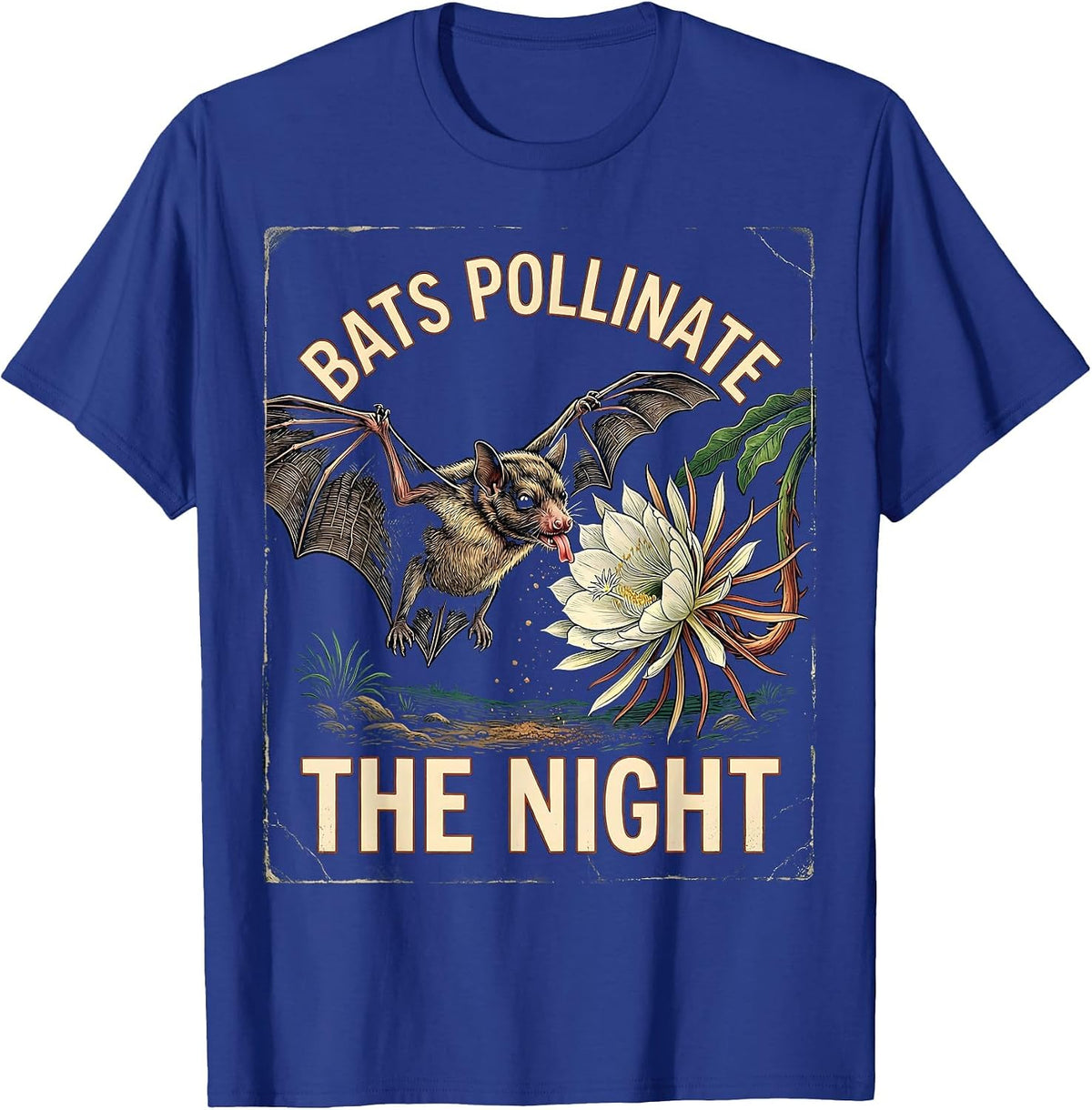 Men's Bats Pollinate The Night Vintage Bat Lover Halloween Humor T-Shirt - Royal Blue