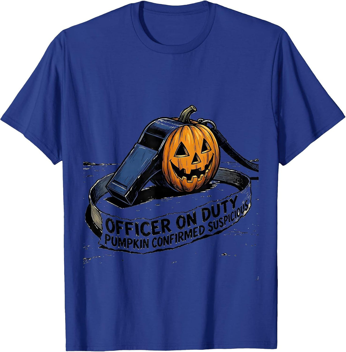 OFFICER ON DUTY, PUMPKIN CONFIRMED SUSPICIOUS Halloween T-Shirt - Royal Blue