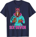 Six Seven Meme Cute Horse 67 Funny Gen Z Apha Slang T-Shirt - Navy Blue