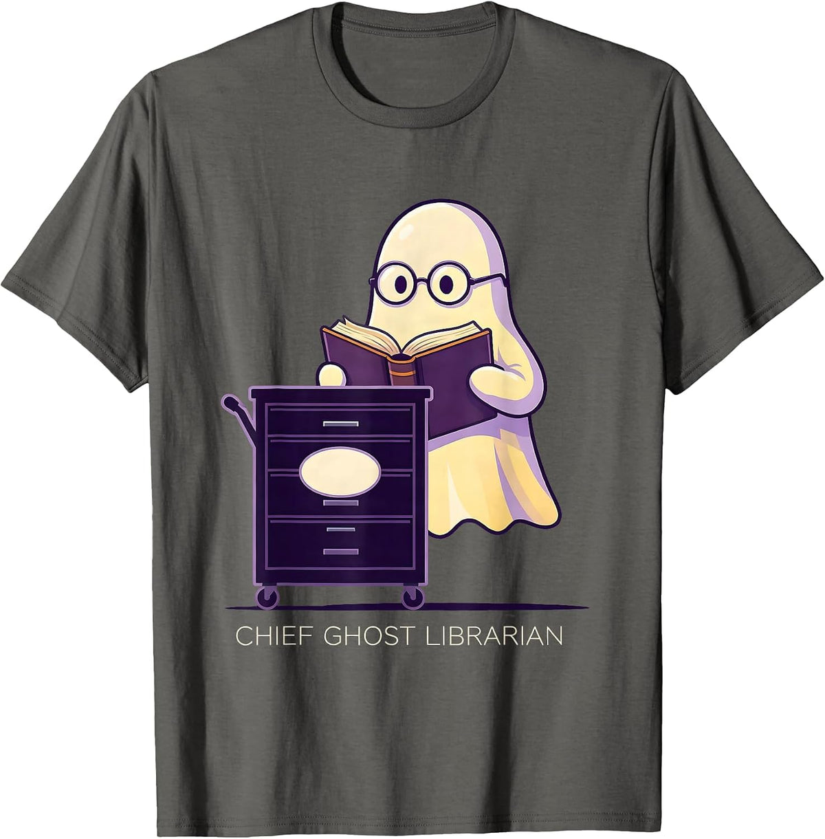 Men's Chief Ghost Librarian Funny Teacher Halloween Costume T-Shirt - Asphalt Grey