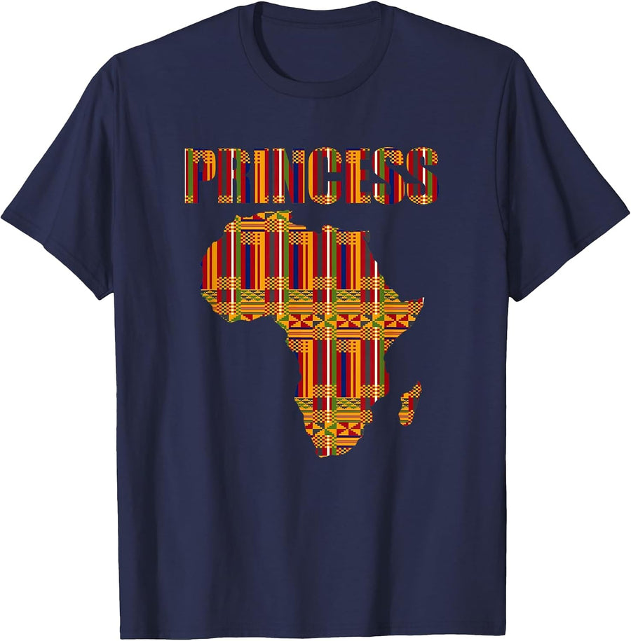 Africa Princess Kente Pattern Juneteenth Africa Princess T-Shirt - Navy Blue