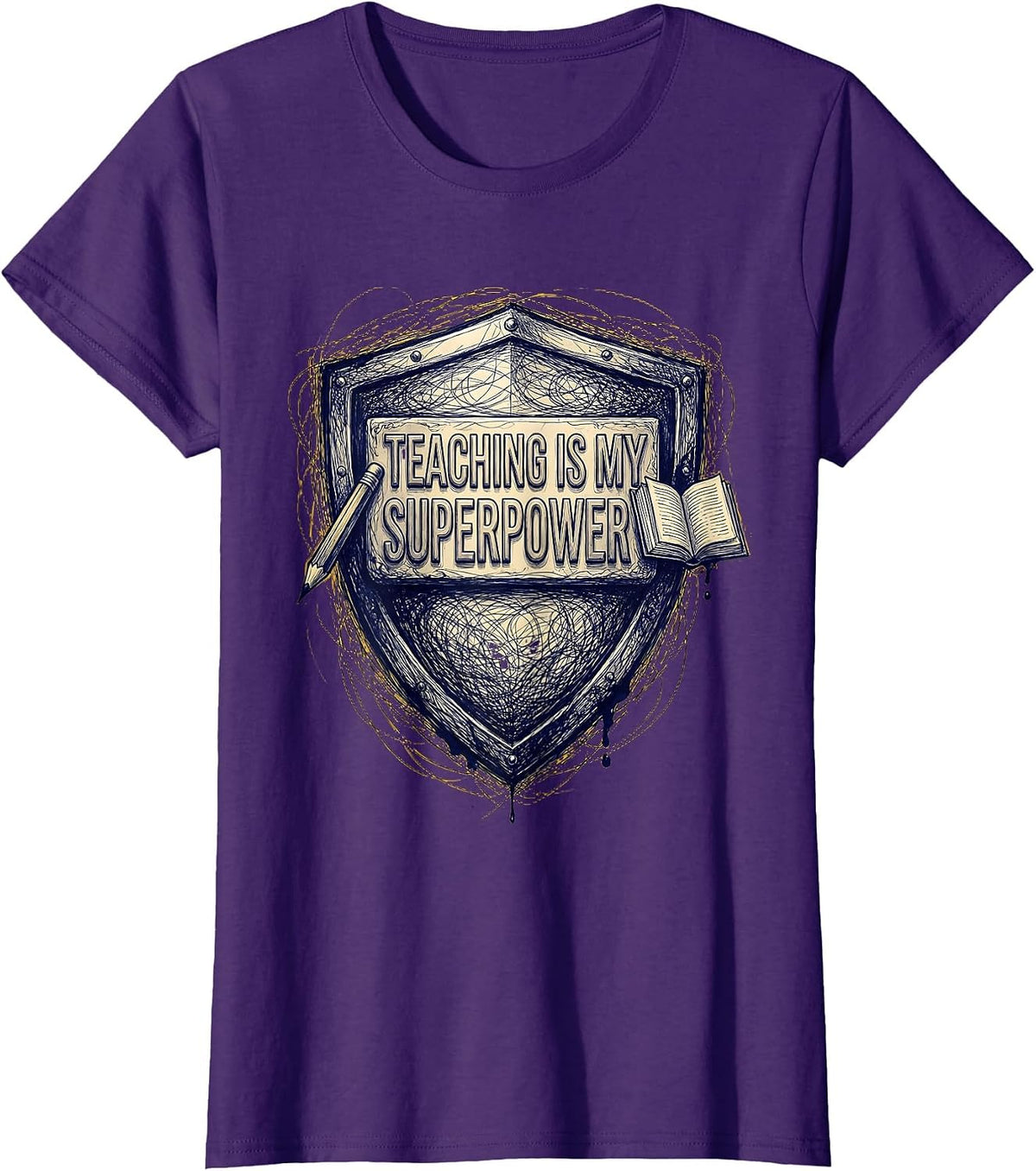 Women's Teaching Is My Superpower Educator Design T-Shirt - Purple
