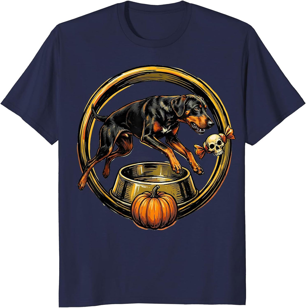 Vizsla Candy Bowl Halloween Dog Lover Humor T-Shirt - Navy Blue