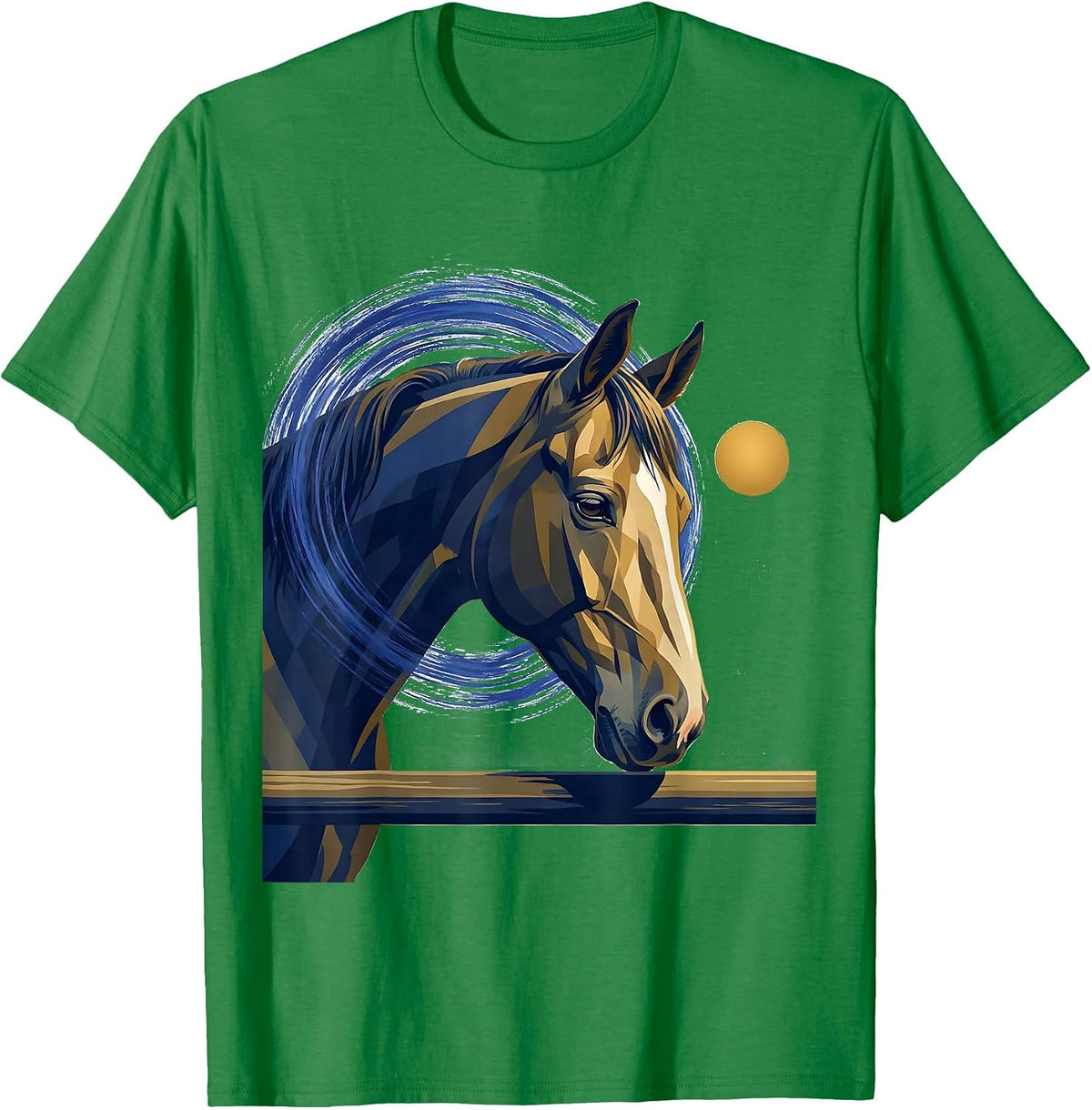 Men's Horse Night Portrait Illustration Animal Lover Keepsake T-Shirt - Kelly Green