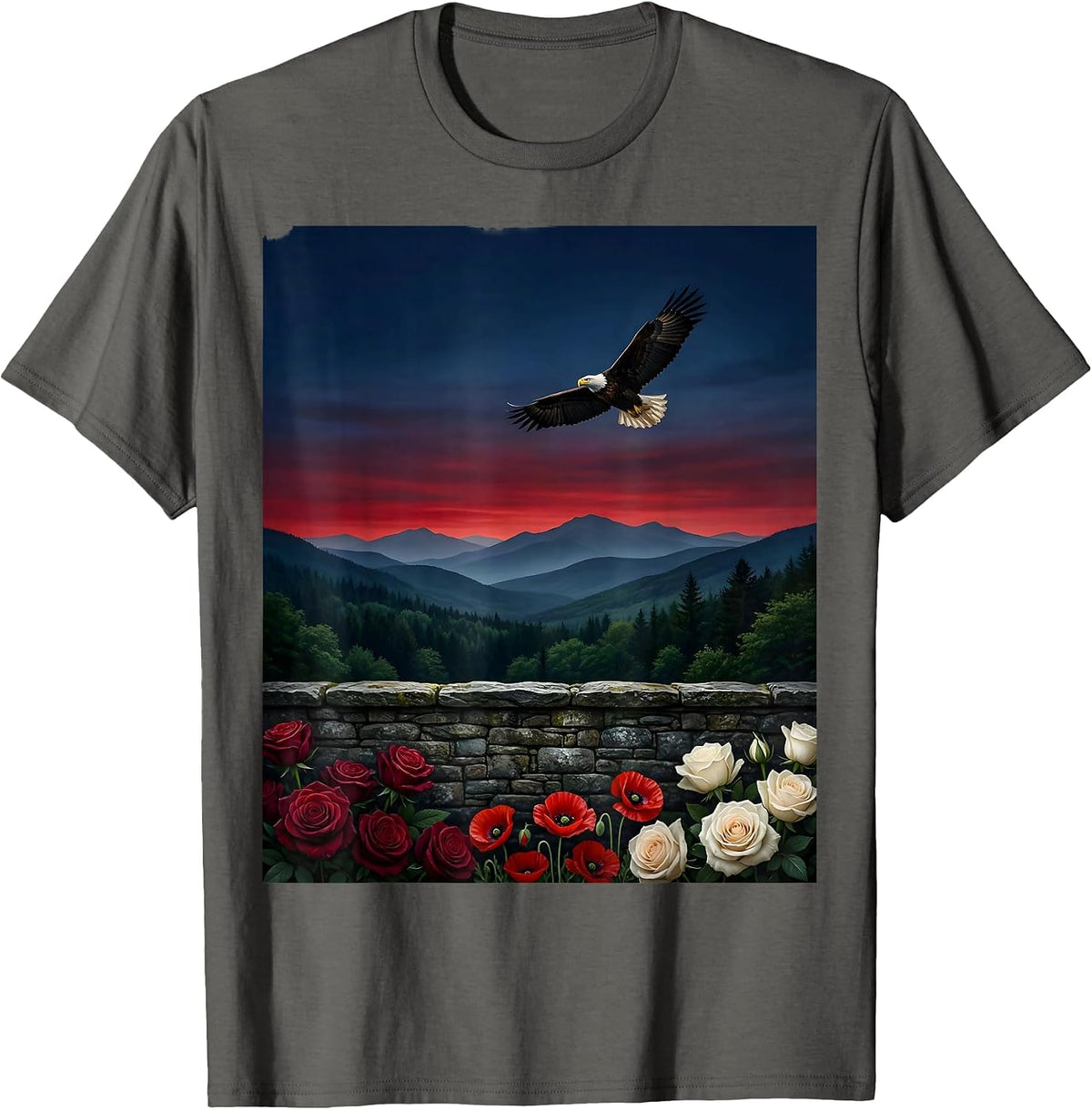 Patriot Day Memorial Wall Floral Tribute Graphic T-Shirt - Asphalt Grey