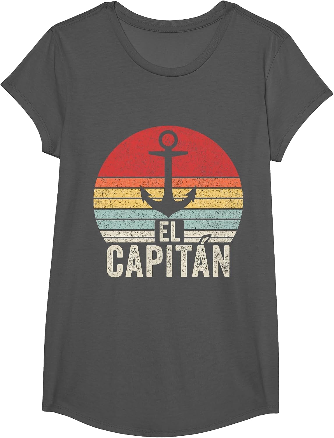 Vintage Retro El Capitan Captain Anchor Boat Sail T-Shirt - Girls Asphalt Grey