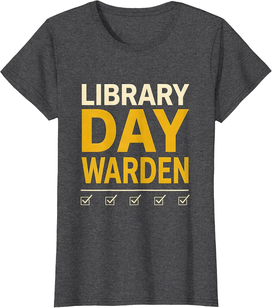 Women's Library Day Warden Funny Book Lover Librarian Humor T-Shirt - Dark Heather Grey