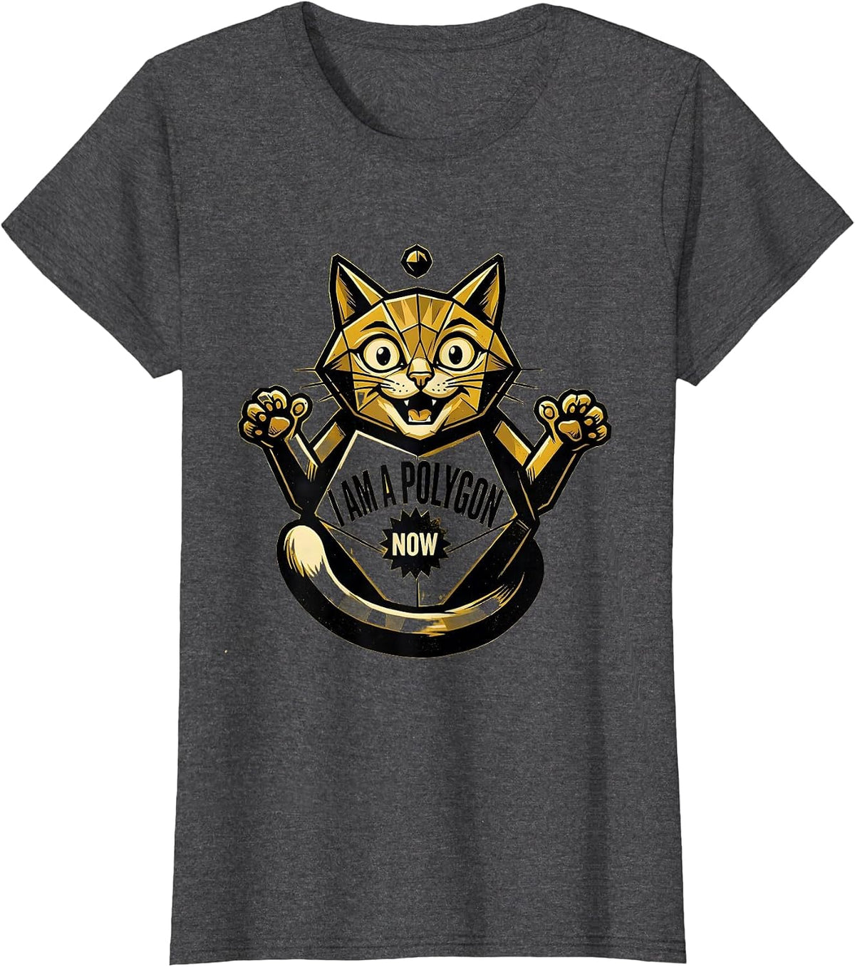 Women's I Am A Polygon Now Retro Advertising Cat Geometry Math T-Shirt - Dark Heather Grey