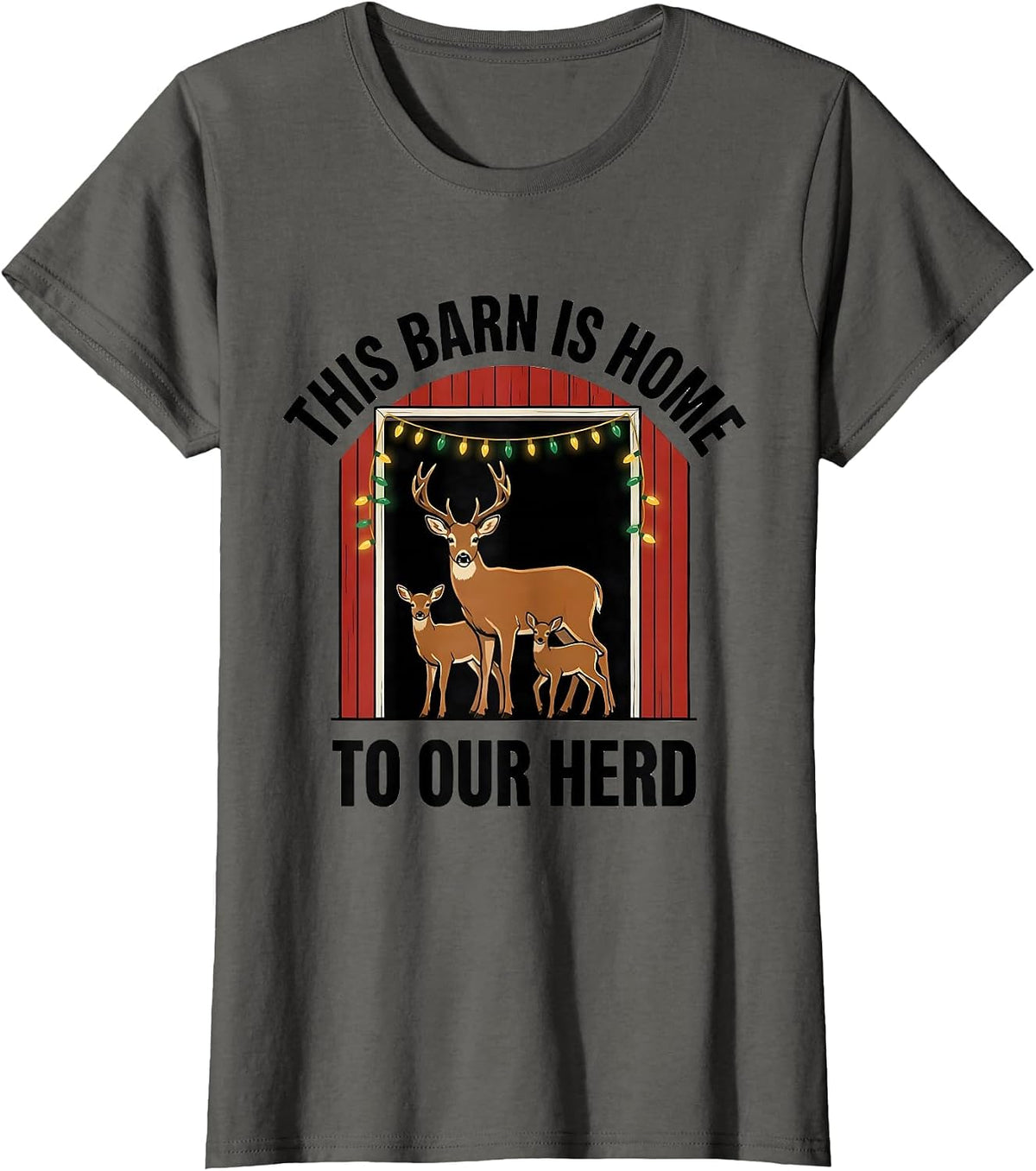 Women's This Barn Is Home to Our Herd Funny Goat Lover Christmas T-Shirt - Asphalt Grey