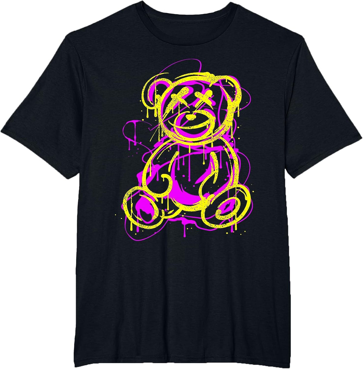 Graffiti Streetart Bear, Bear Cartoon Hip-hop pop Art T-Shirt - Black