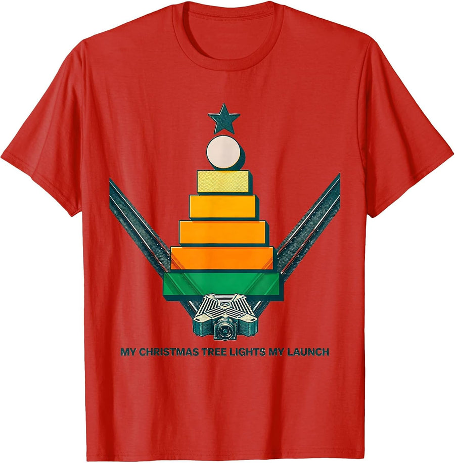 Men's My Christmas Tree Lights My Launch Funny Muscle Car Drag T-Shirt - Red